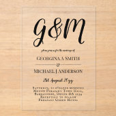 アクリル婚式がブラック文字はっきりしたイニシャル アクリル招待状 (正面)