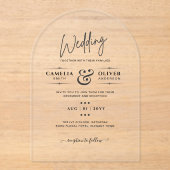 アクリル婚式がブラック文字はっきりしたイニシャル アクリル招待状 (正面)