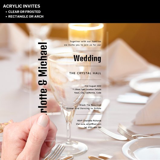 アクリル婚式がブラック文字はっきりしたモダン アクリル招待状