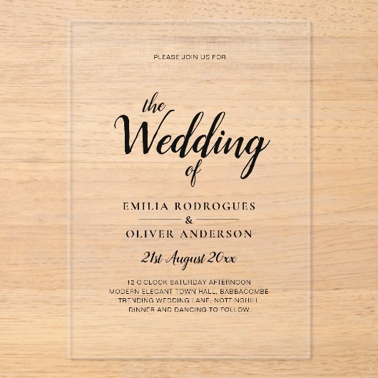 アクリル婚式がミニマルモダン者を澄ん招く アクリル招待状 (正面)