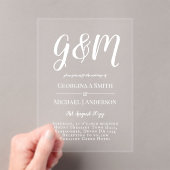 アクリル婚式が白い文字はっきりしたイニシャル アクリル招待状 (インサイチュ (ポータブル))