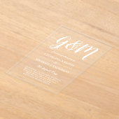 アクリル婚式が白い文字はっきりしたイニシャル アクリル招待状 (レイダウン)