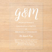 アクリル婚式が白い文字はっきりしたイニシャル アクリル招待状 (正面)