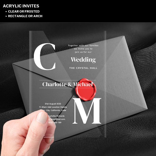 アクリル婚式が白い文字はっきりしたイニシャル アクリル招待状