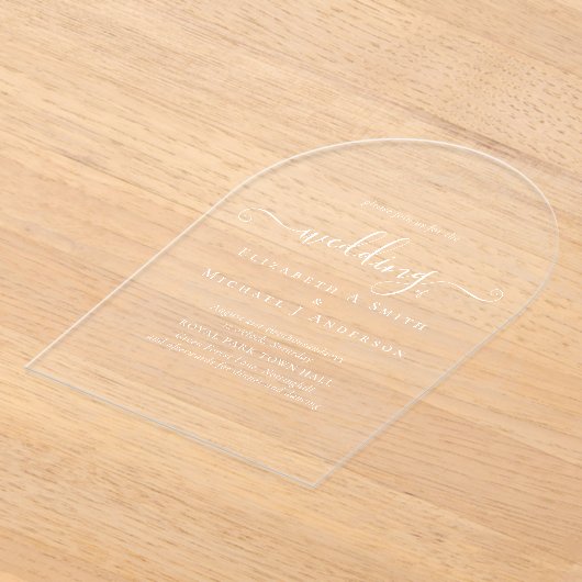 アクリル婚式が白い文字はっきりしたイニシャル アクリル招待状 (レイダウン)