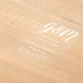 アクリル婚式が白い文字はっきりしたイニシャル アクリル招待状 (レイダウン)