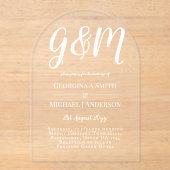 アクリル婚式が白い文字はっきりしたイニシャル アクリル招待状 (正面)