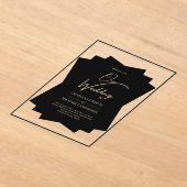 アクリル婚式でブラック金ゴールドユニークをモダン アクリル招待状 (レイダウン)