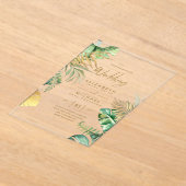 アクリル式がトロピカル金ゴールドリーフビーチを誘う アクリル招待状 (レイダウン)