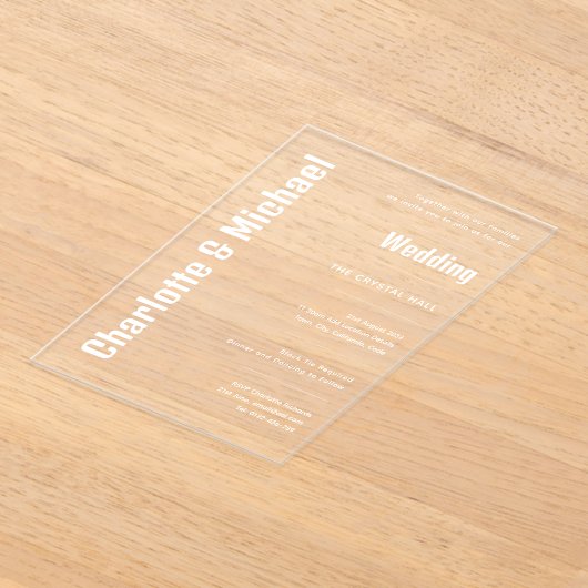 アクリル式が白い文字をはっきりしたモダン誘う アクリル招待状 (レイダウン)