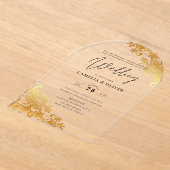 アクリル式の結婚式で金ゴールドレースをエレガント招く アクリル招待状 (レイダウン)