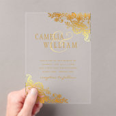 アクリル式の結婚式で金ゴールドレースを澄ん招く アクリル招待状 (インサイチュ (ポータブル))