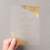 アクリル式の結婚式は金ゴールド文字レースを誘エレガントう アクリル招待状 (インサイチュ (ポータブル))