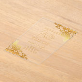 アクリル式の結婚式を招く金ゴールドレース文字 エレガント アクリル招待状 (レイダウン)