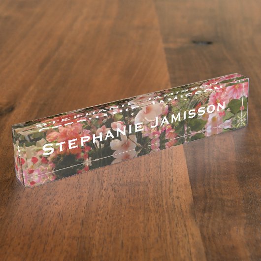 アクリル机用ネームプレート、フローラ多くの花 デスクネームプレート (側面)
