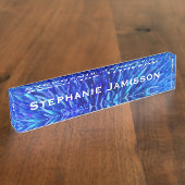 アクリル机用ネームプレート、ブルー抽象芸術 デスクネームプレート (側面)