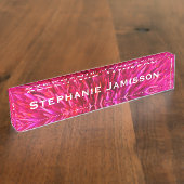アクリル机用ネームプレート、ホットピンク抽象芸術 デスクネームプレート (側面)