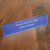 アクリル机用ネームプレート、Salesman of the Year Blue デスクネームプレート (側面)