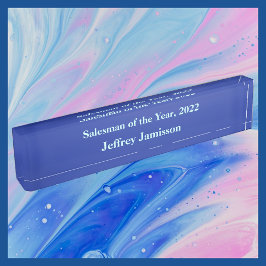 アクリル机用ネームプレート、Salesman of the Year Blue デスクネームプレート