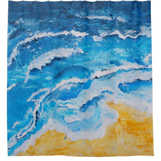 アクリル海とビーチ絵画のスケッチ台 シャワーカーテン (正面)