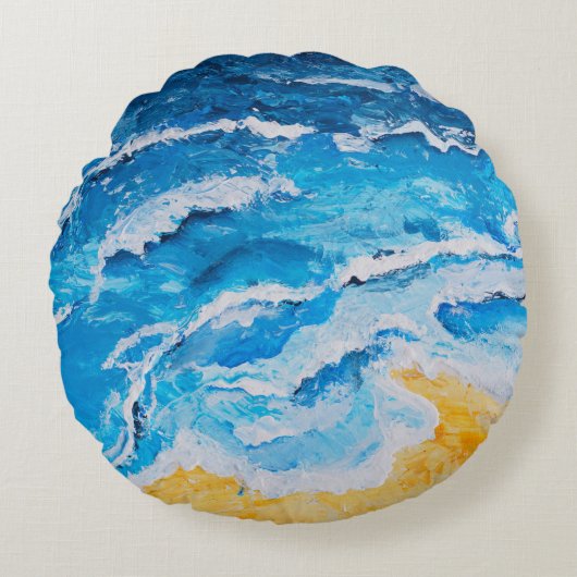 アクリル海とビーチ絵画のスケッチ台 ラウンドクッション (正面)