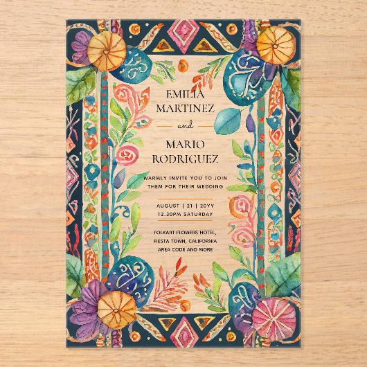 アクリル澄んフィエスタ民俗結婚フローラ予算 アクリル招待状 (正面)