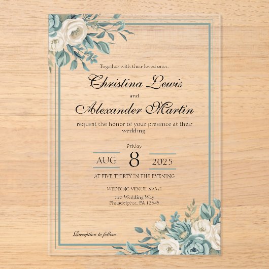 アクリル澄んフォーマルフローラ結婚式招待状 アクリル招待状 (正面)