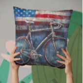 アクリル系アメリカ国旗の背景にレーシングバイク クッション