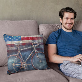アクリル系アメリカ国旗の背景にレーシングバイク クッション
