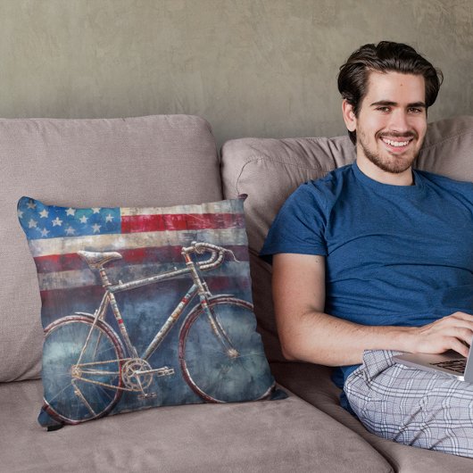 アクリル系アメリカ国旗の背景にレーシングバイク クッション
