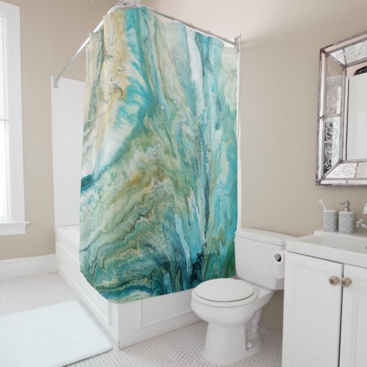 アクリル系抽象芸術ターコイズ海岸 シャワーカーテン (インサイチュ)