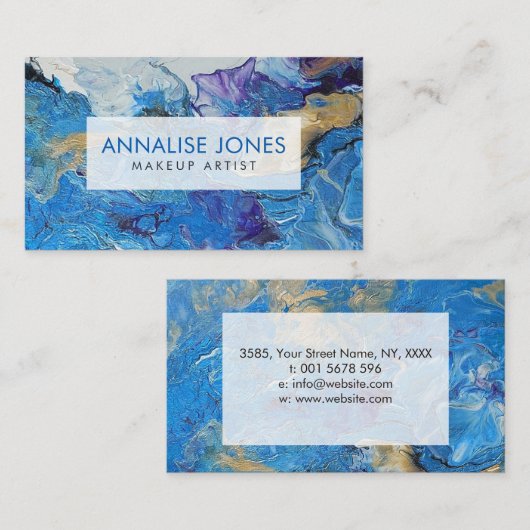 アクリル系流動抽象芸術ブルースと金ゴールド 名刺 (正面/裏面)