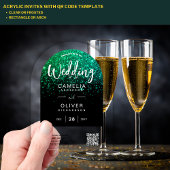 アクリル結婚グリーングリッターQRコードRSVPウェブサイト アクリル招待状