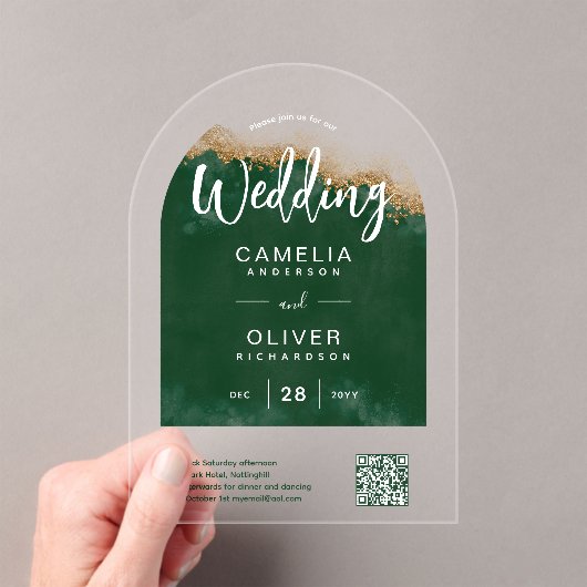 アクリル結婚グリーンゲートQRコードRSVPウェブサイト アクリル招待状 (インサイチュ (ポータブル))