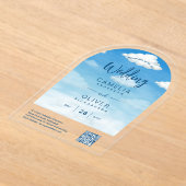アクリル結婚ズクラウドスカイブルーQRコードRSVP アクリル招待状 (レイダウン)