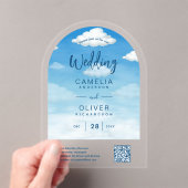 アクリル結婚ズクラウドスカイブルーQRコードRSVP アクリル招待状 (インサイチュ (ポータブル))