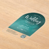 アクリル結婚ティール(緑がかった色)グリーンQRコードRSVPウェブサイト アクリル招待状 (レイダウン)