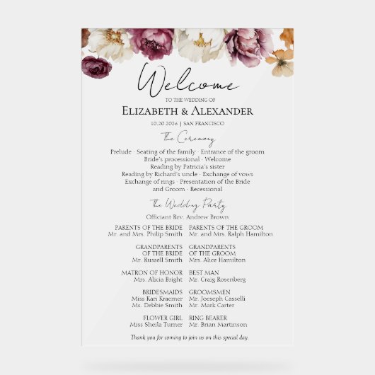 アクリル結婚ブルゴーニュ式プログラムサイン アクリルサイン (正面)