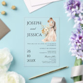 アクリル結婚ボホの新郎新婦のシルエット アクリル招待状 (インサイチュ (ウェディング))