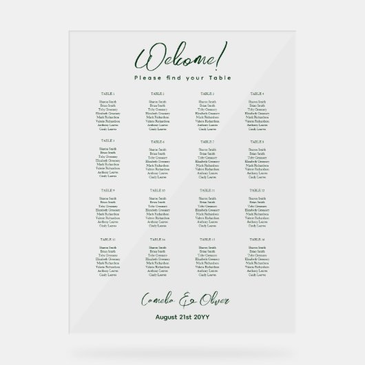 アクリル結婚系座席表16表（緑） アクリルサイン (正面)