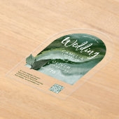 アクリル結婚自然グリーンQRコードRSVPウェブサイト アクリル招待状 (レイダウン)