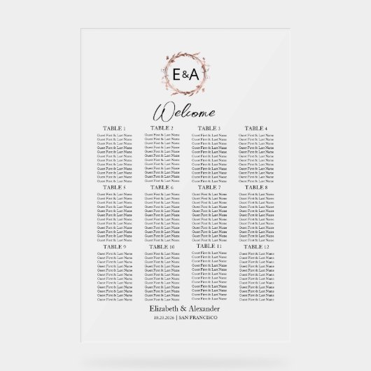 アクリル結婚製シーティングチャートシンボルや象徴 |ユーカリ アクリルサイン (正面)