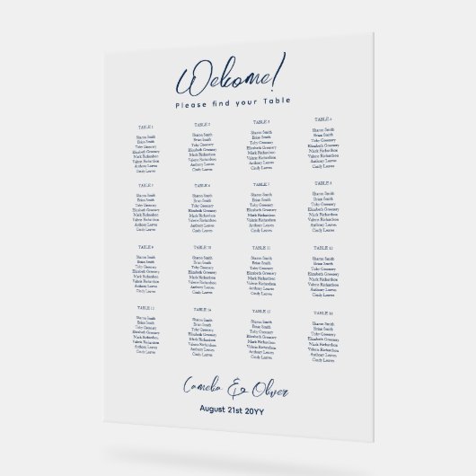 アクリル結婚製座席表16表ネイビー アクリルサイン (傾斜)