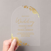 アクリル結婚金ゴールドレースエレガント文字澄ん アクリル招待状 (インサイチュ (ポータブル))