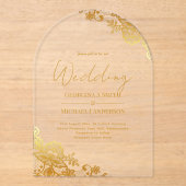 アクリル結婚金ゴールドレースエレガント文字澄ん アクリル招待状 (正面)