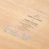 アクリル絵の具で描いたカラフルな野の花の結婚式  アクリル招待状 (レイダウン)