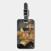 アクリル絵を描抽象芸術銅黒モノグラムの ラゲッジタグ (正面縦)