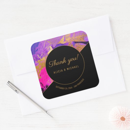 アクリル絵画パープル感謝してい金ゴールド結婚のユーザ スクエアシール (封筒)