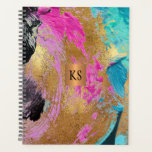 アクリル絵画抽象芸術銅金ゴールドモノグラムの プランナー手帳<br><div class="desc">金ゴールドモダンターコイズの華やか色彩の鮮やかなブラシ付き抽象芸術キャンバス、ブルー、ホットピンク、金ゴールドとブラックを作るビジネスや個人トレンディーのメタリックなの幾何学的な正方形のメイクアップアーティストのためのフェイク |ウェディングプランナー |ヘアスタイリスト |ファッションスタイリスト |ホームインテリアデコレータ |デザイナー |建築家 |ブティック所有者 |美容師 ライフスタイルブロガー |ペインター 洗練された外観にエレガント最適なスタイリッシュ選択。 簡単でパーソナライズするイニシャル!</div>