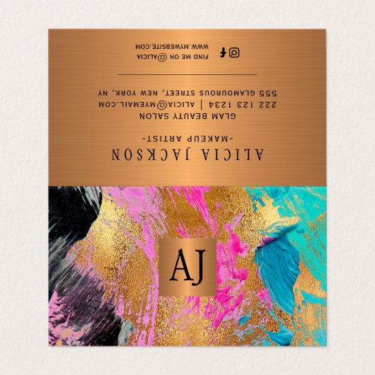 アクリル絵画抽象芸術銅金ゴールドモノグラムの 名刺 (外部フラット)